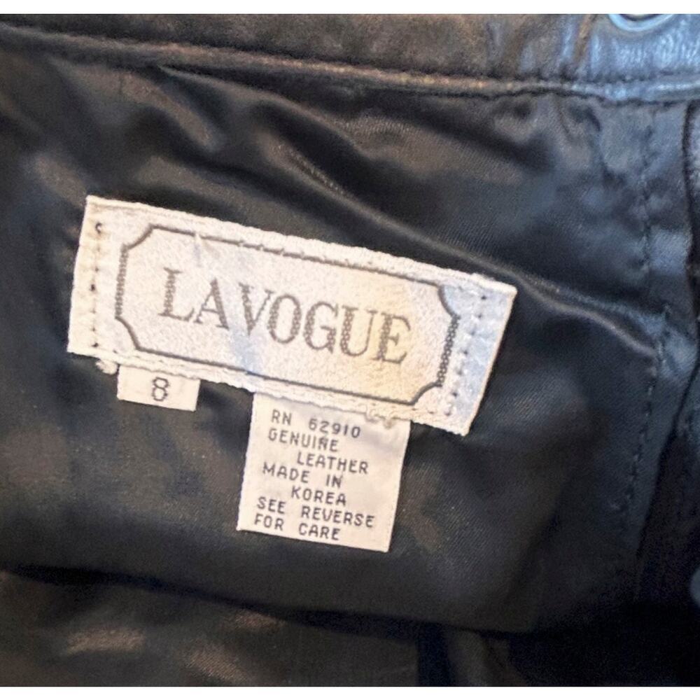 80s Vintage Genuine Black Leather Sexy Vixen knee Length Skirt Size 8 - Picture 7 of 9